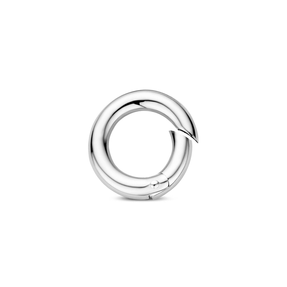 Connector in argento 925 rodiato, forma circolare con dettagli ondulati.
