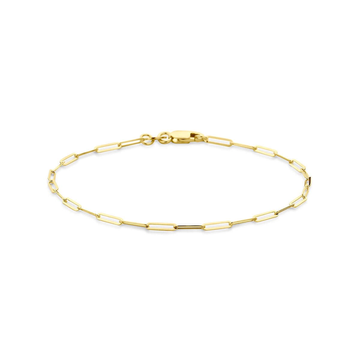 Bracciale da donna in oro 14k con maglie a forma di clip, 1,8 mm, lunghezza 18 cm.