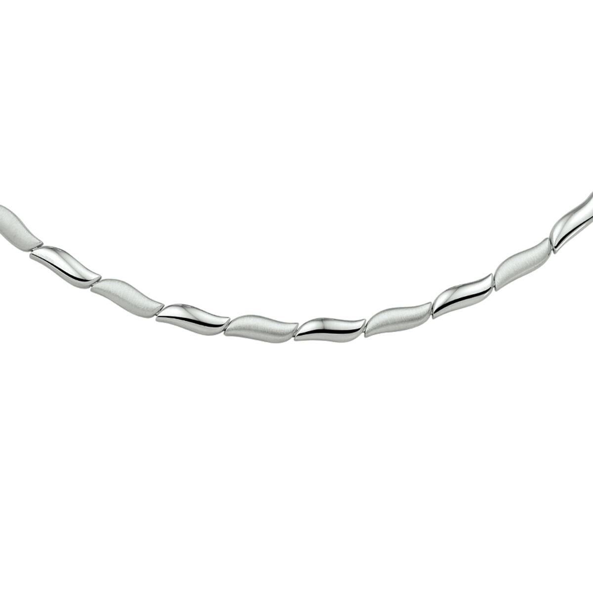Collana da donna in argento con finitura opaca e lucida, con elementi ondulati.