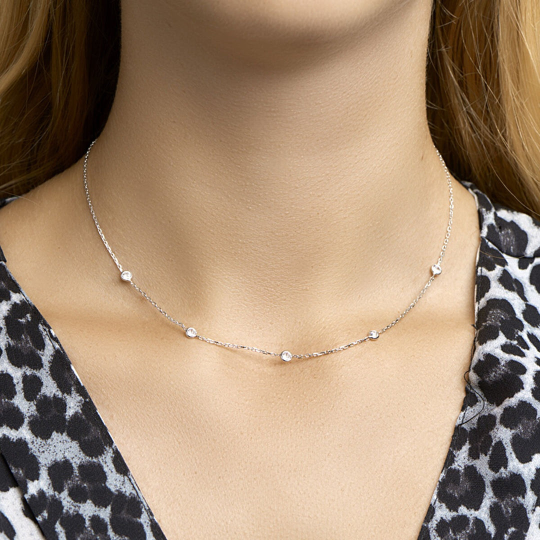 Zilveren anker collier met zirkonia – gerhodineerd 925 zilver