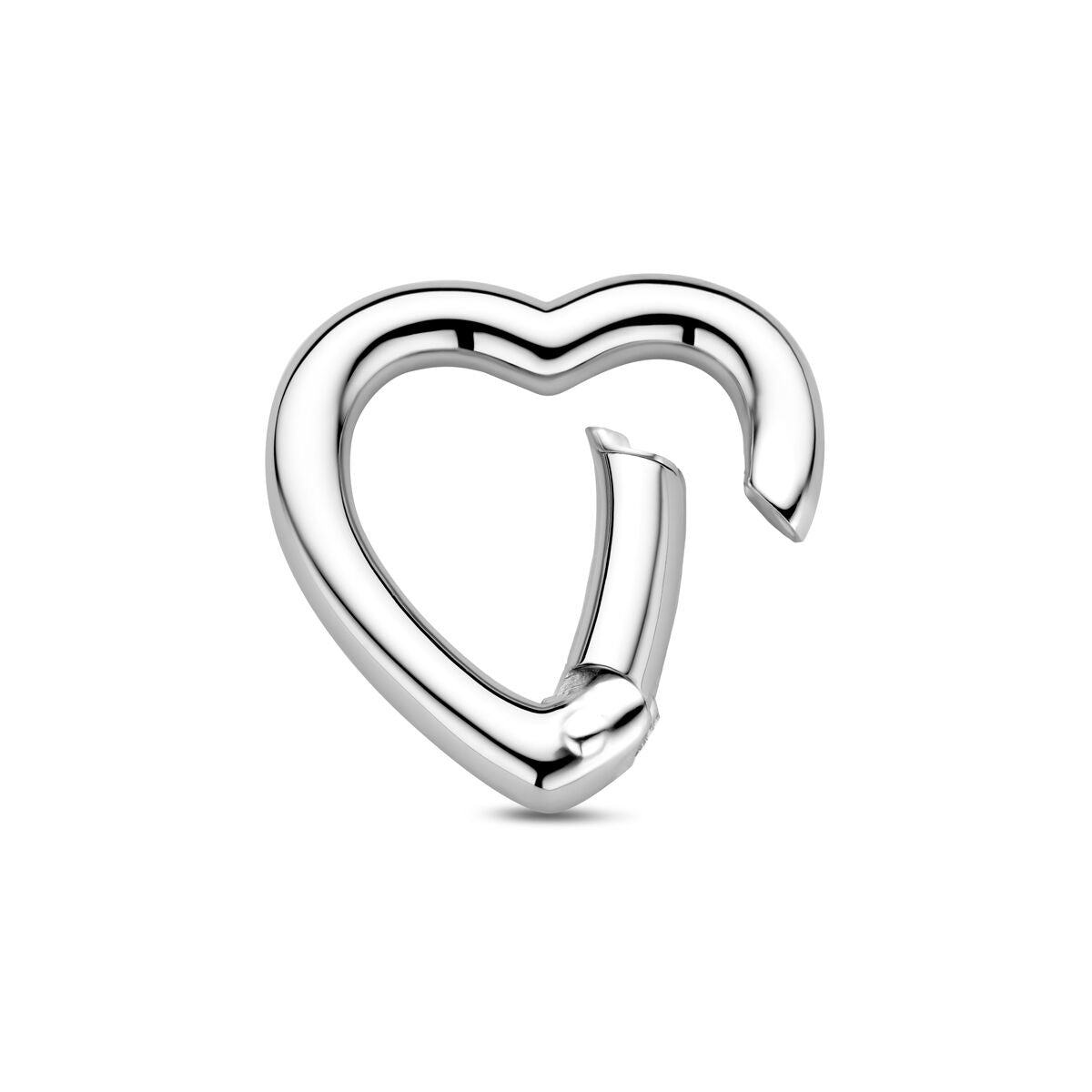 Connector a forma di cuore in argento sterling rodiato.