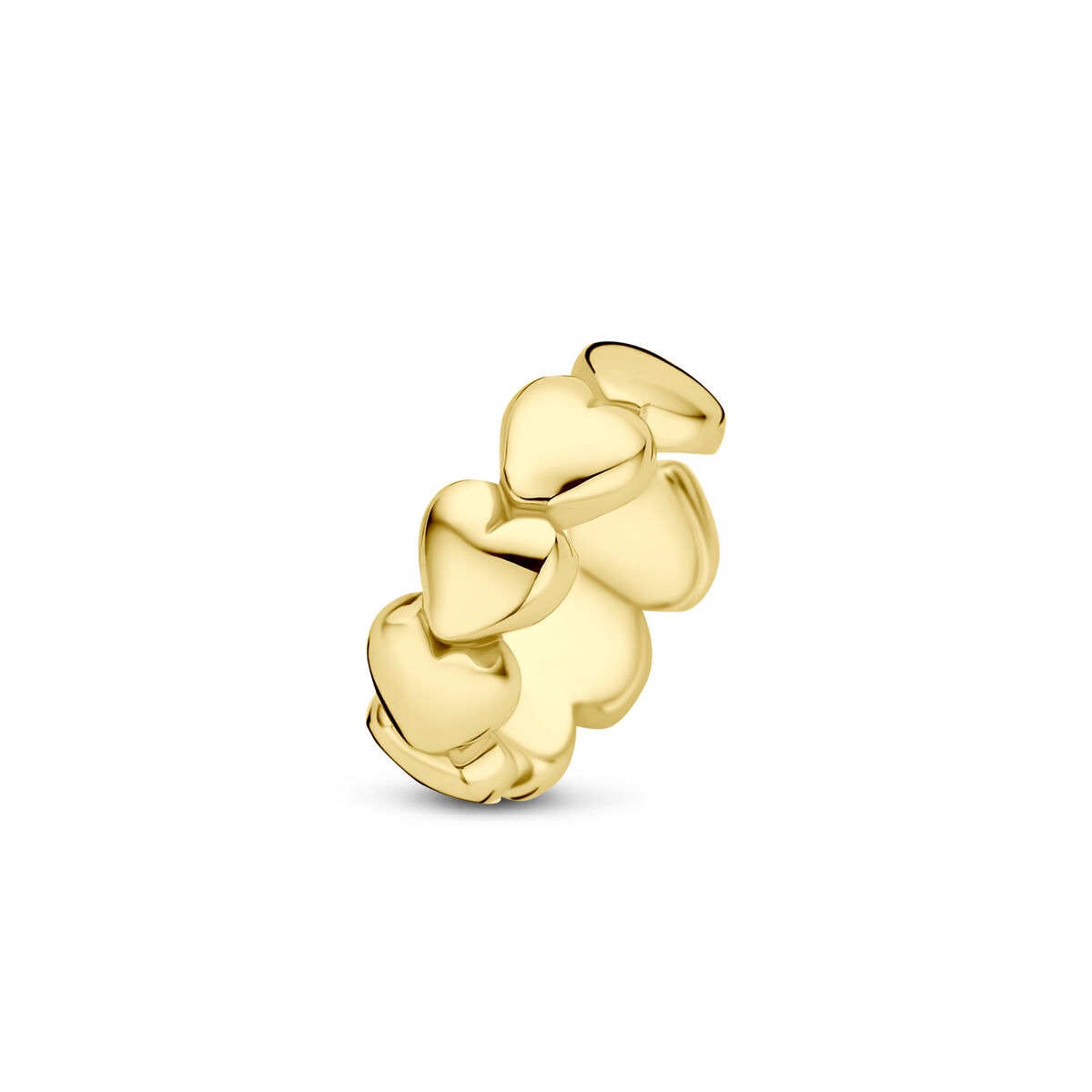 Orecchino a cuff in argento 925 placcato oro con motivo a cuori.