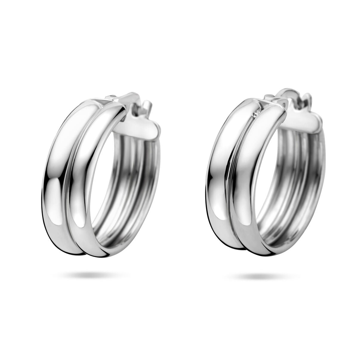 Orecchini alla creola in argento 925 rodiato, dimensioni 18x6 mm, con design a doppio cerchio.