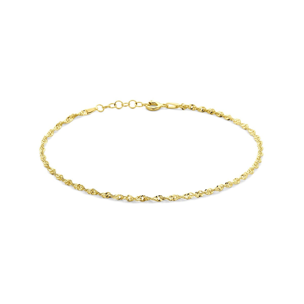Bracciale in argento dorato con maglia Singapore, lungo 24-26 cm e largo 2,25 mm.