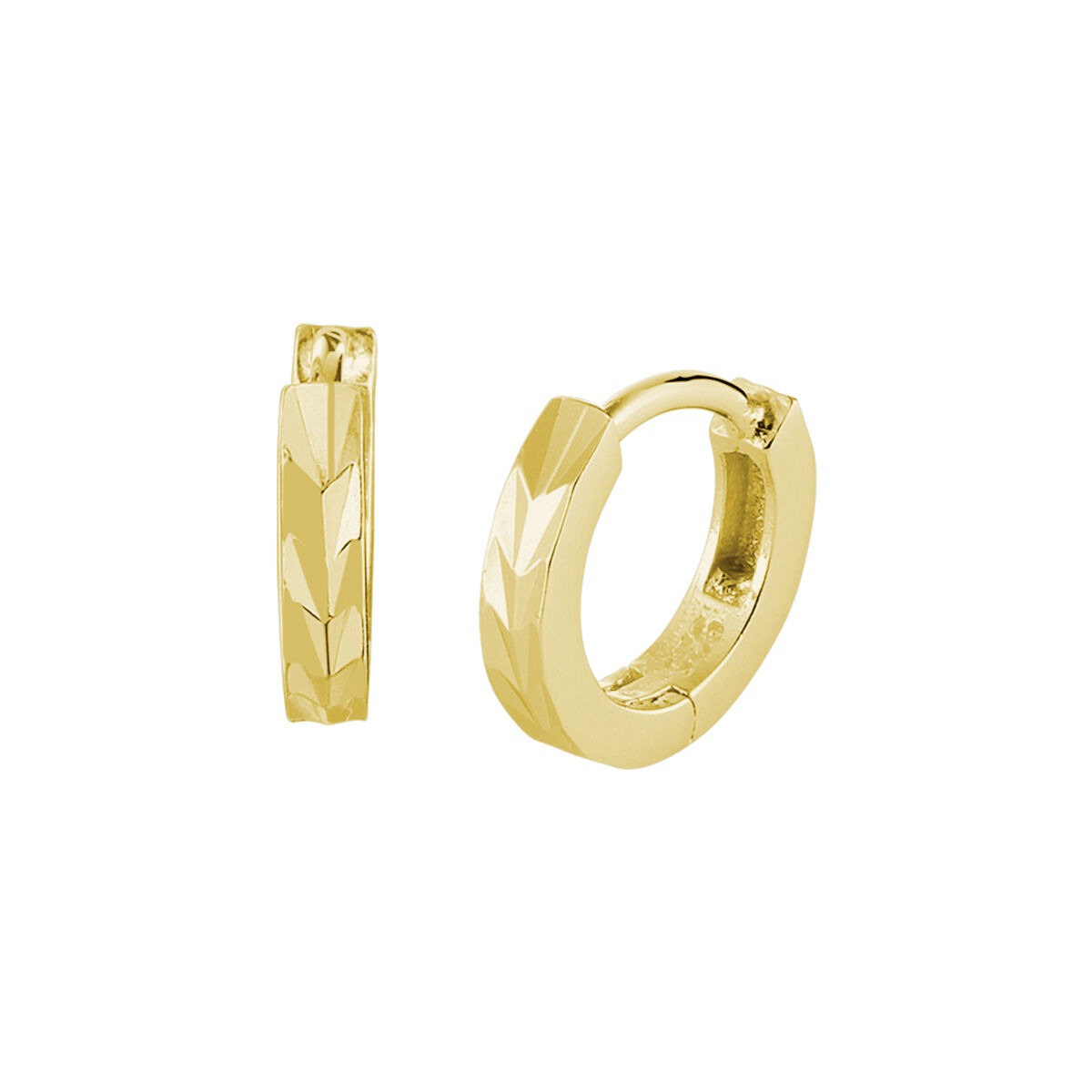 Orecchini alla creola in argento dorato, 12 mm, con finitura incisa.