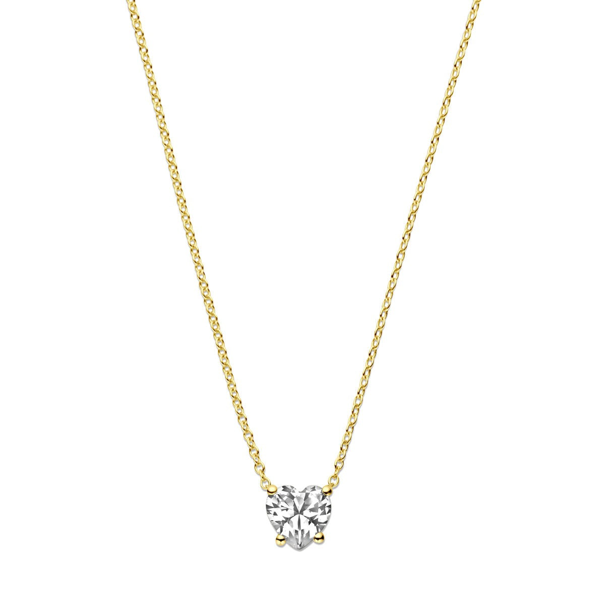 Collana in oro giallo 14k con zirconia a forma di cuore.