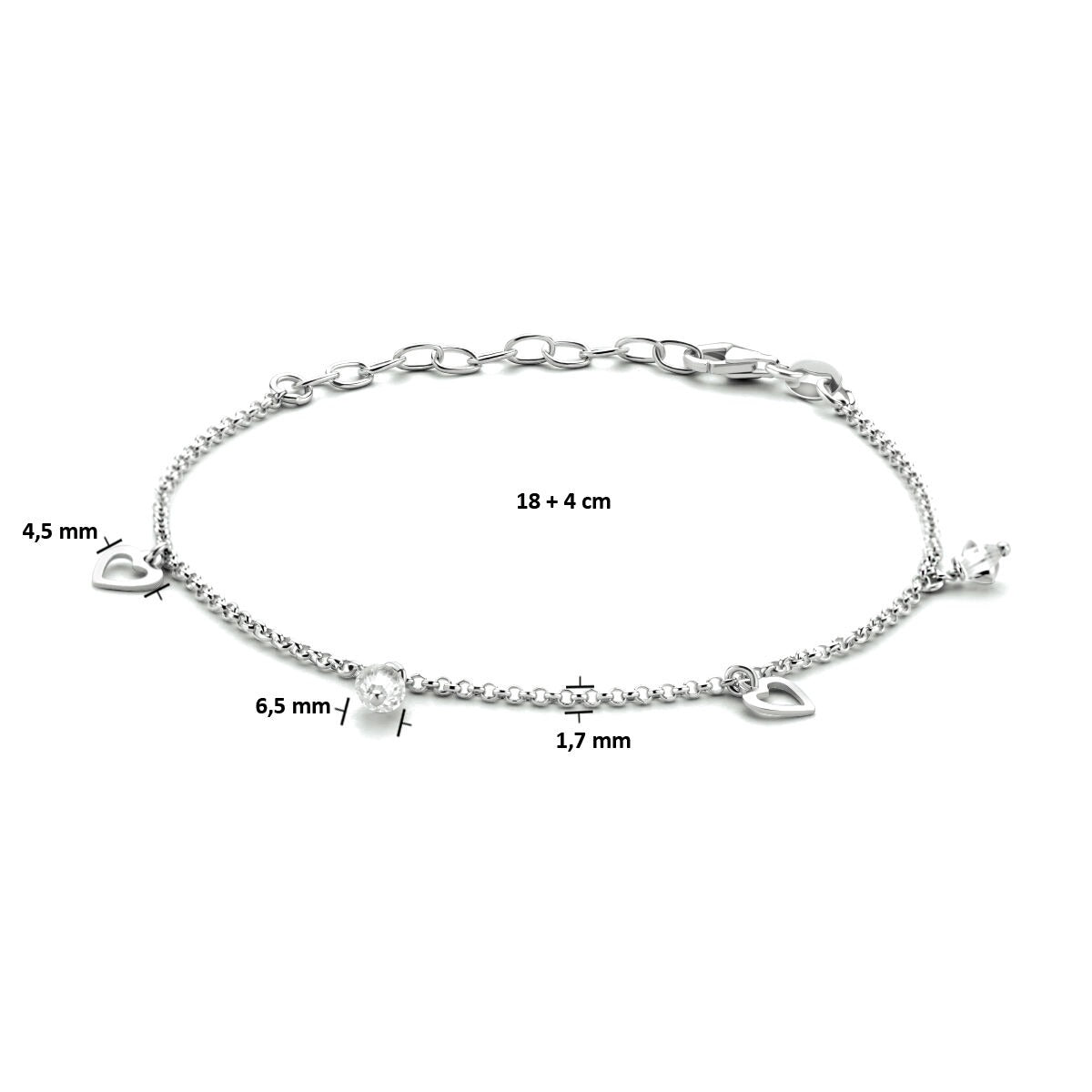 Cavigliera per bambini in argento con pietra trasparente – argento 925 rodiato
