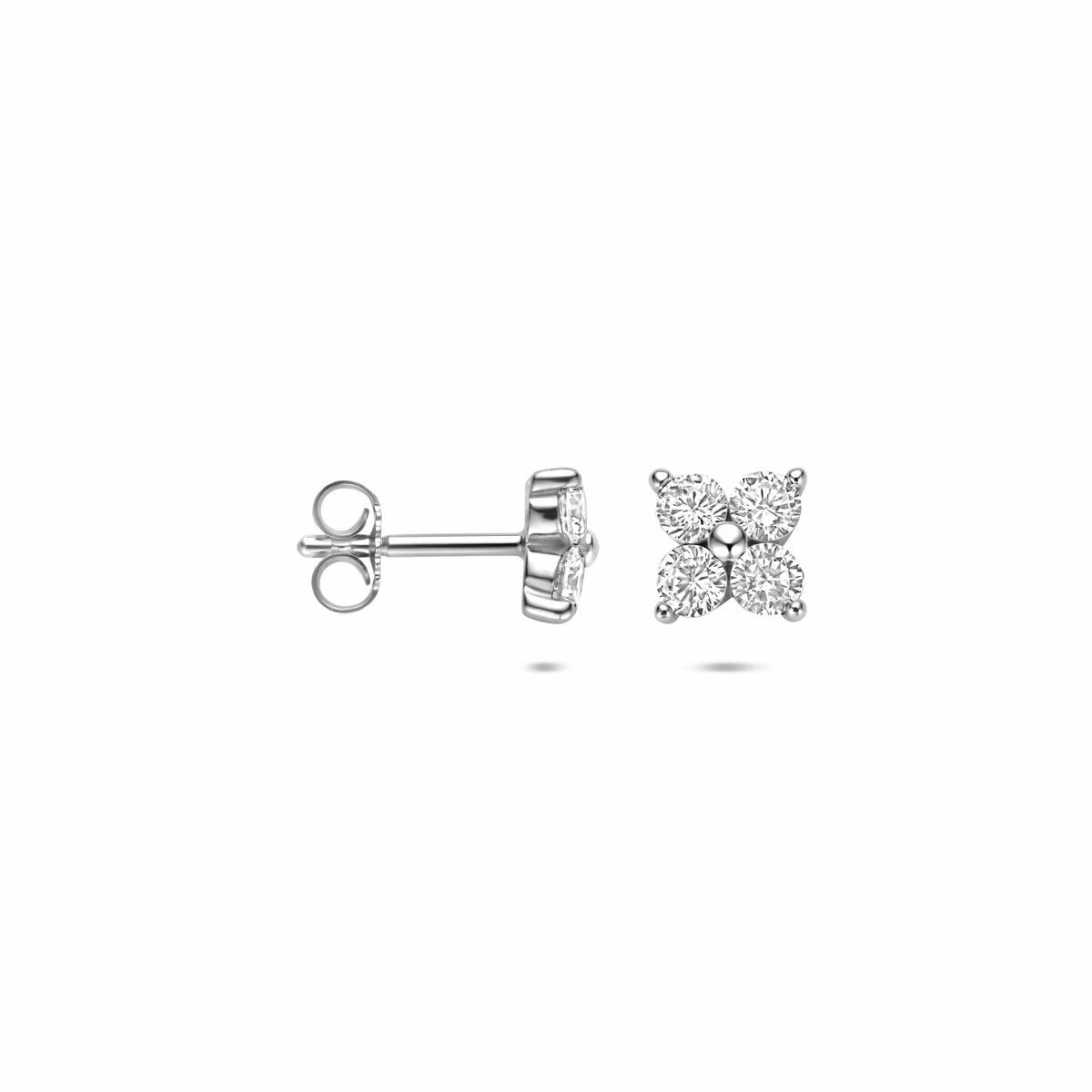 Orecchini a bottone in argento con zircone – argento 925 rodiato