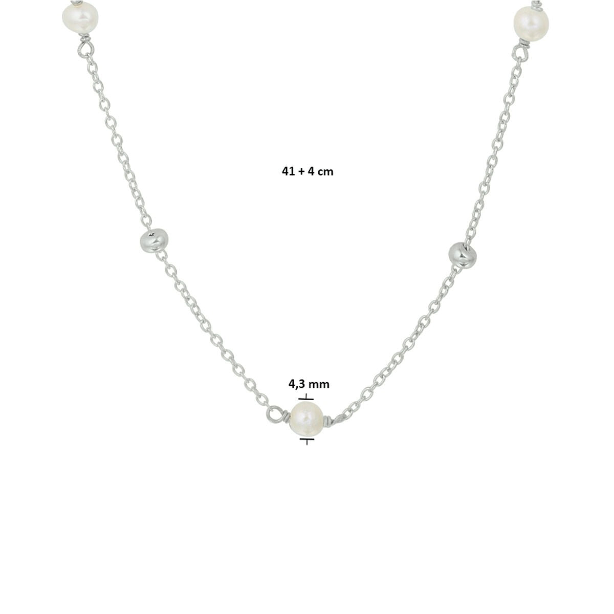 collana perla 41 + 4 cm argento rodiato