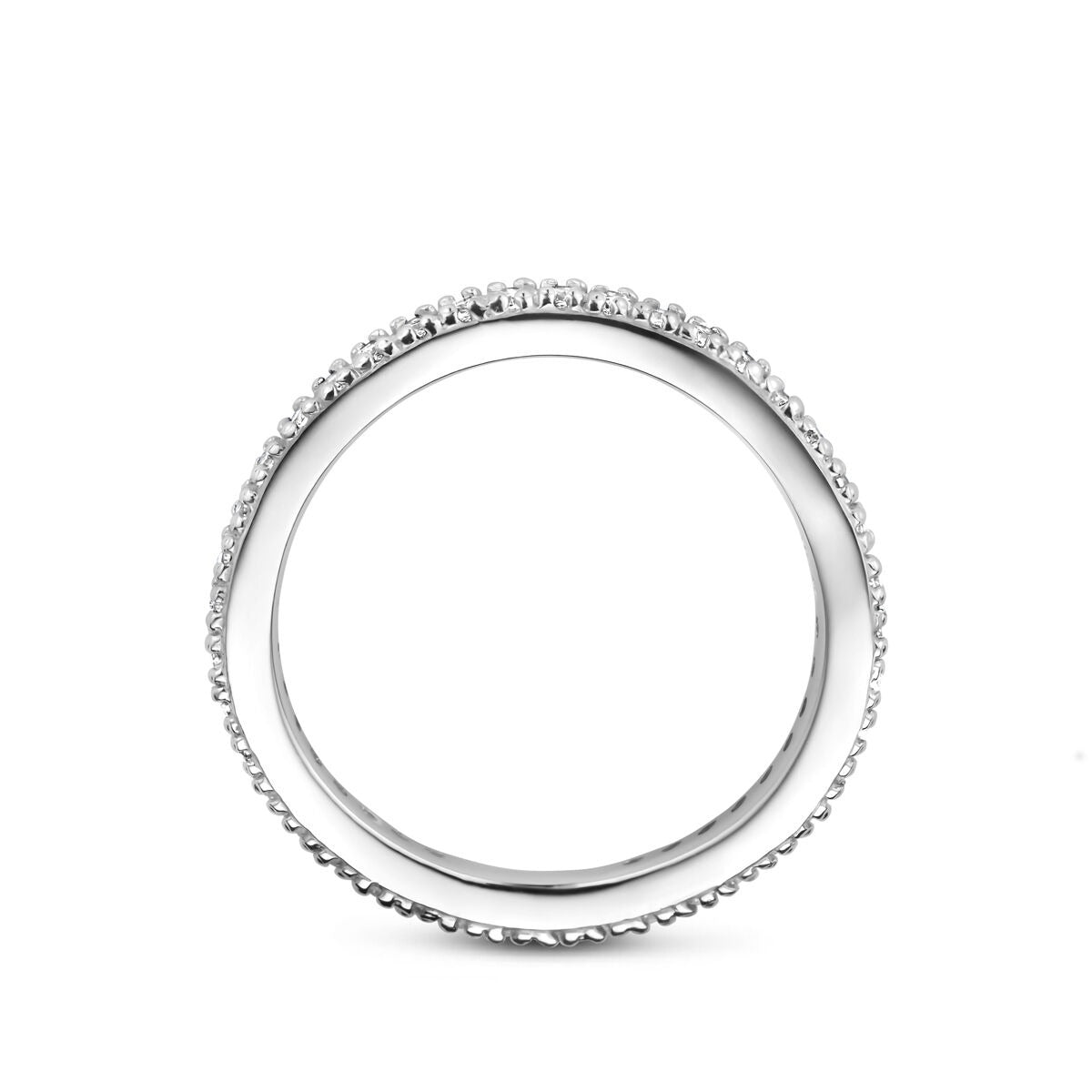 Anello da donna in argento con zirconi – anello a fascia rodiato
