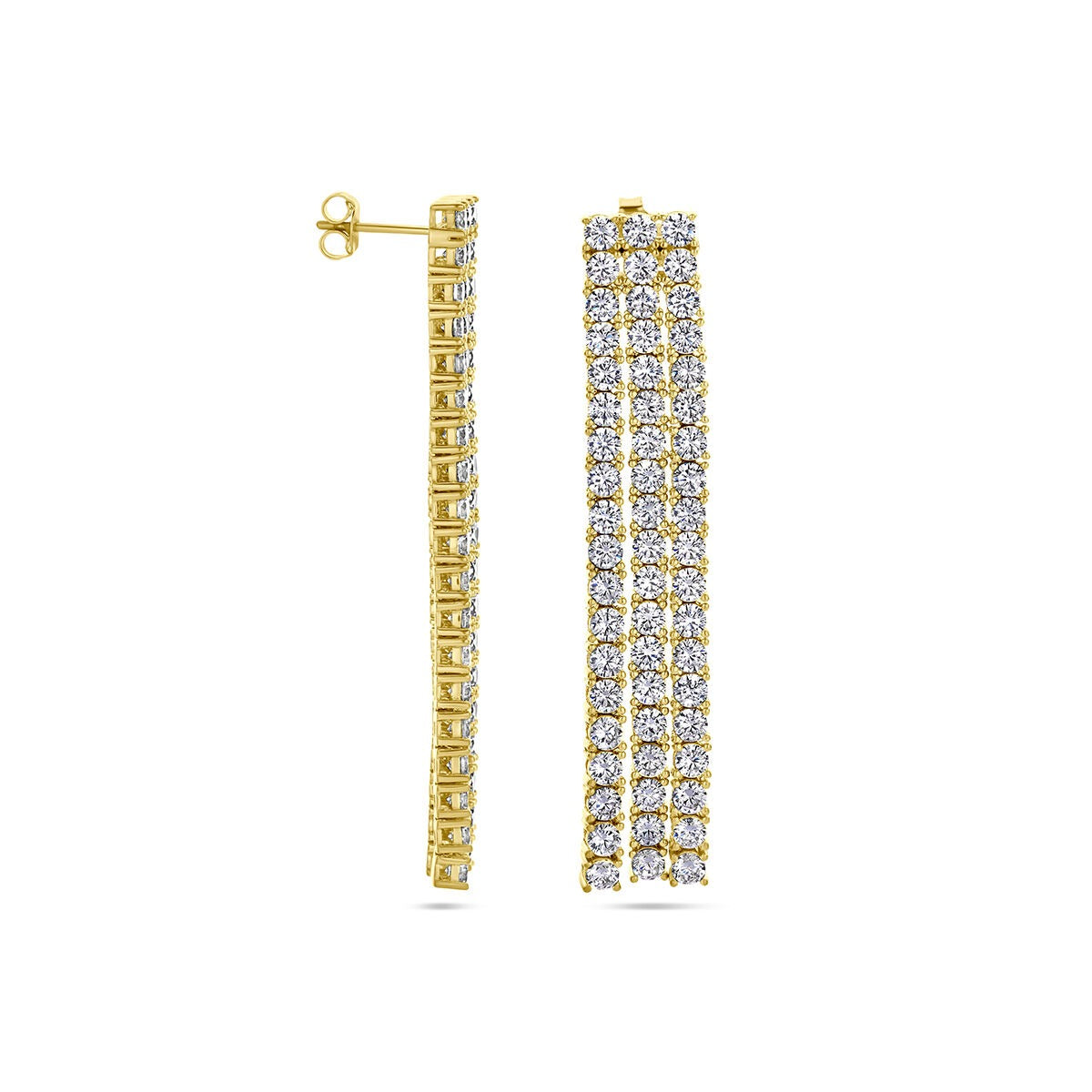 Orecchini pendenti in argento dorato da donna con zirconia – color oro 60 mm