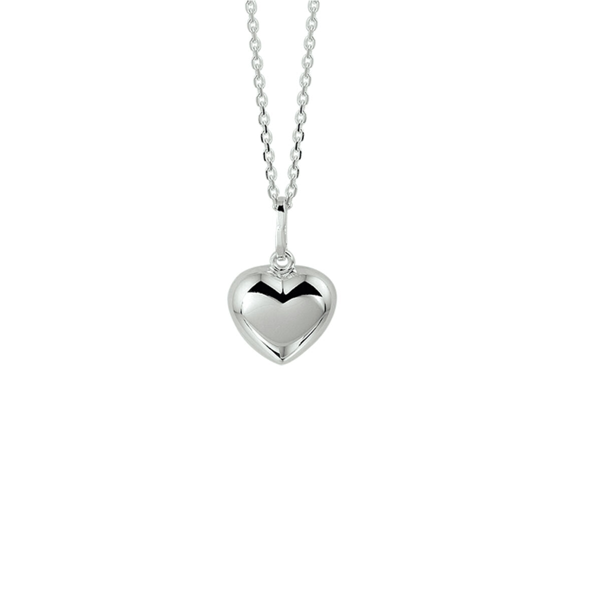 Collana in argento con ciondolo a forma di cuore e maglia rolò.