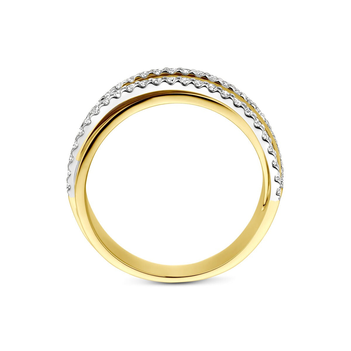 Anello bicolore in oro 14k con diamanti incastonati in fila