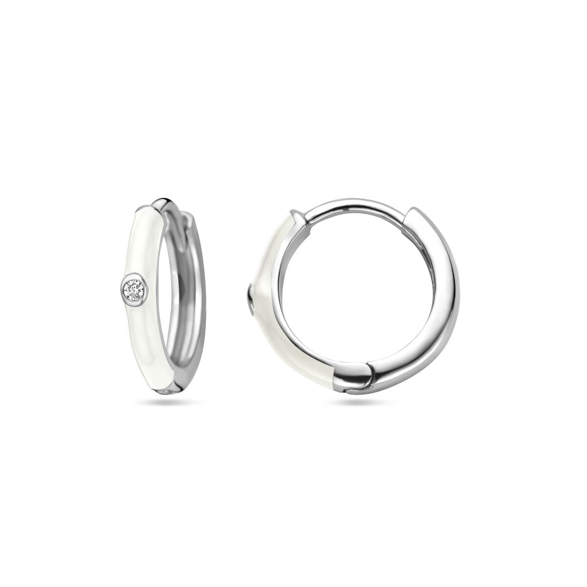 Orecchini a leva da donna in argento con zirconia e smalto bianco – rodiati 15 mm