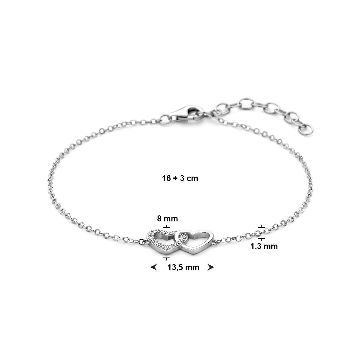 Bracciale d'argento con cuoricini e zircone – rodiato