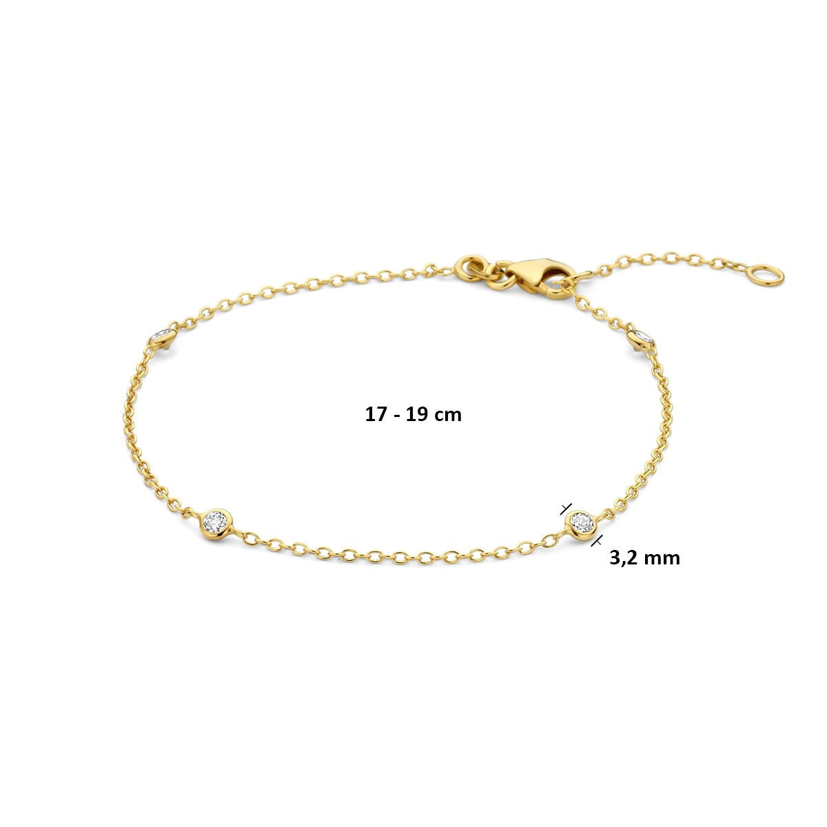 Bracciale da donna in oro giallo 14k con zirconia e maglia ancora