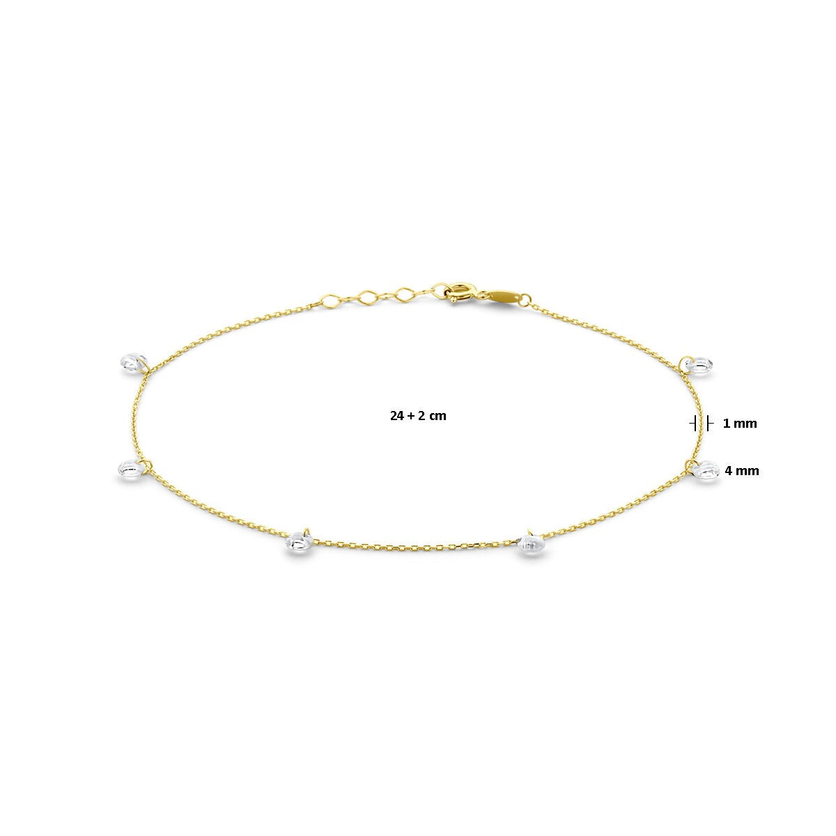 Cavigliera in Oro Giallo 14k con Zirconia e Chiusura a Moschettone