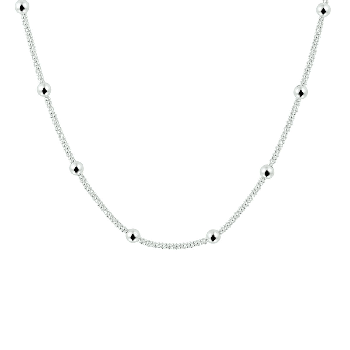 Collana argentata intrecciata con pallini.