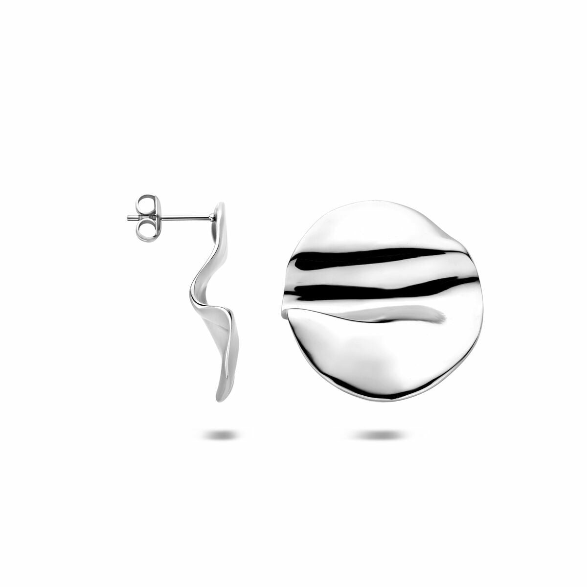 Orecchini a bottone in acciaio color argento 28x27mm