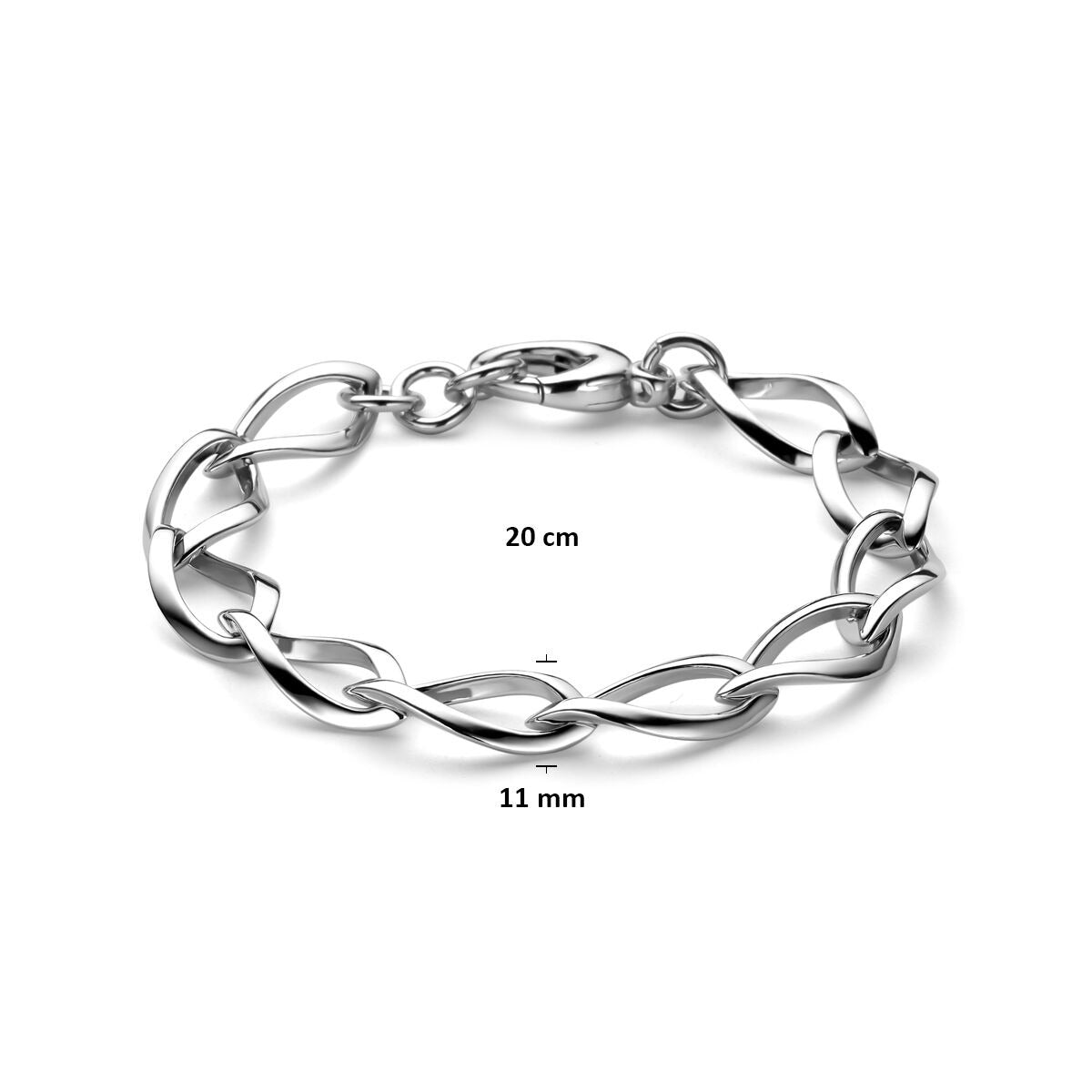 Bracciale in argento rodiato 925 con ampie maglie a filo – 11 mm 20 cm