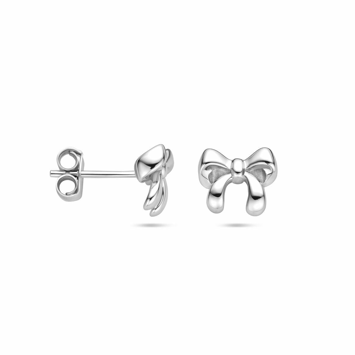 Orecchini a bottone in argento rodiato a forma di fiocco 8x9.5mm