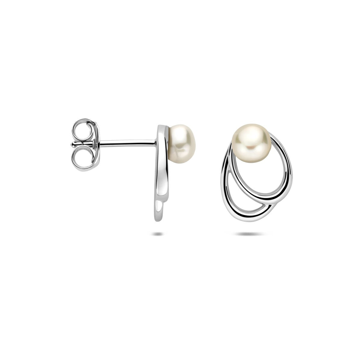 Orecchini a bottone in argento con perla bianca – argento 925 rodiato 12,5 mm
