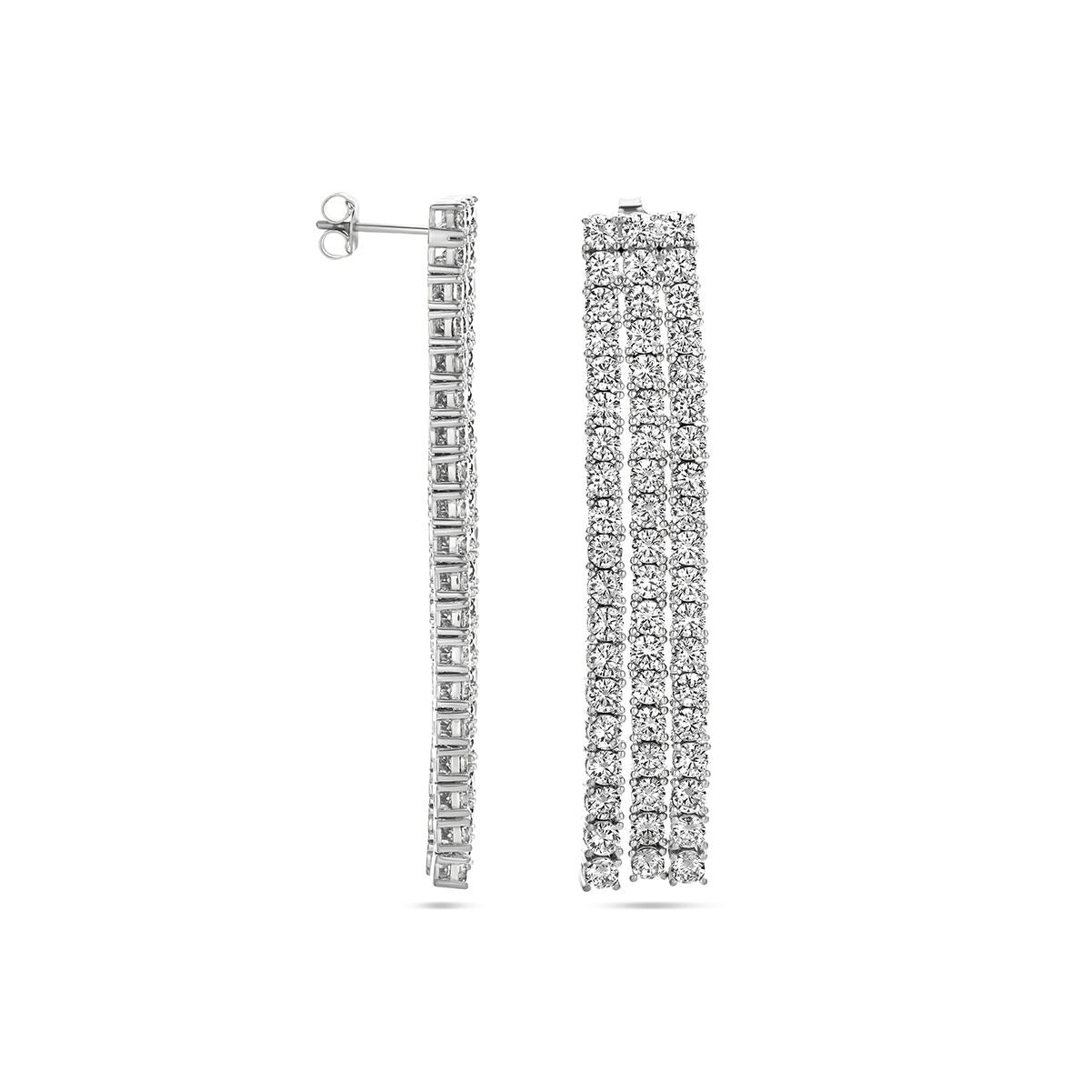 Orecchini pendenti da donna in argento con zirconia – rodiati 60 mm