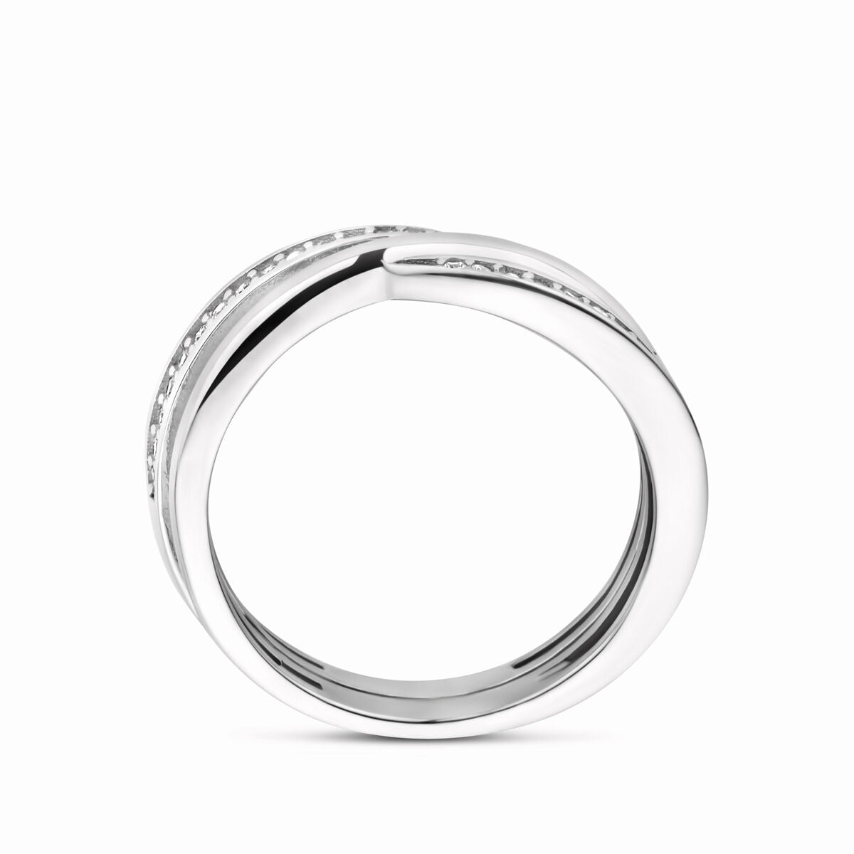 Anello in argento con zirconi – argento 925 rodiato, larghezza 7 mm