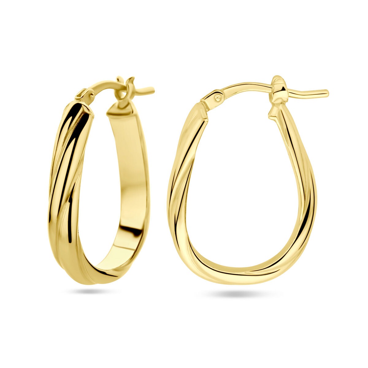 Orecchini a cerchio placcati oro da donna – oro giallo su argento 925, design ritorto 24 mm