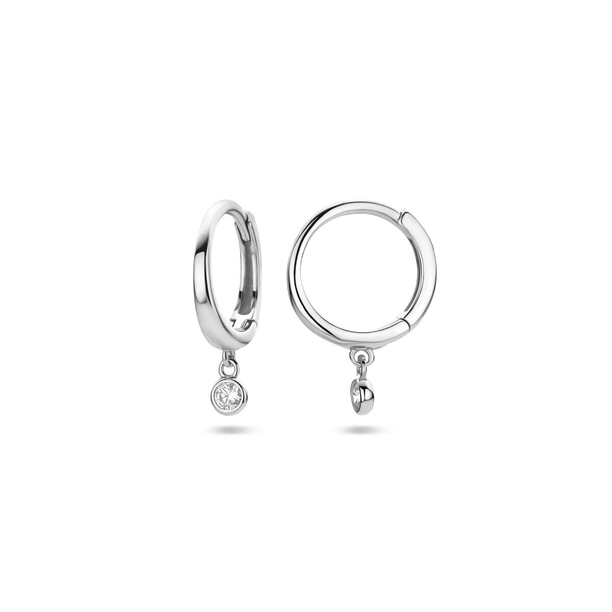 Orecchini a cerchio in argento con zircone – argento 925 rodiato, 16 mm di altezza