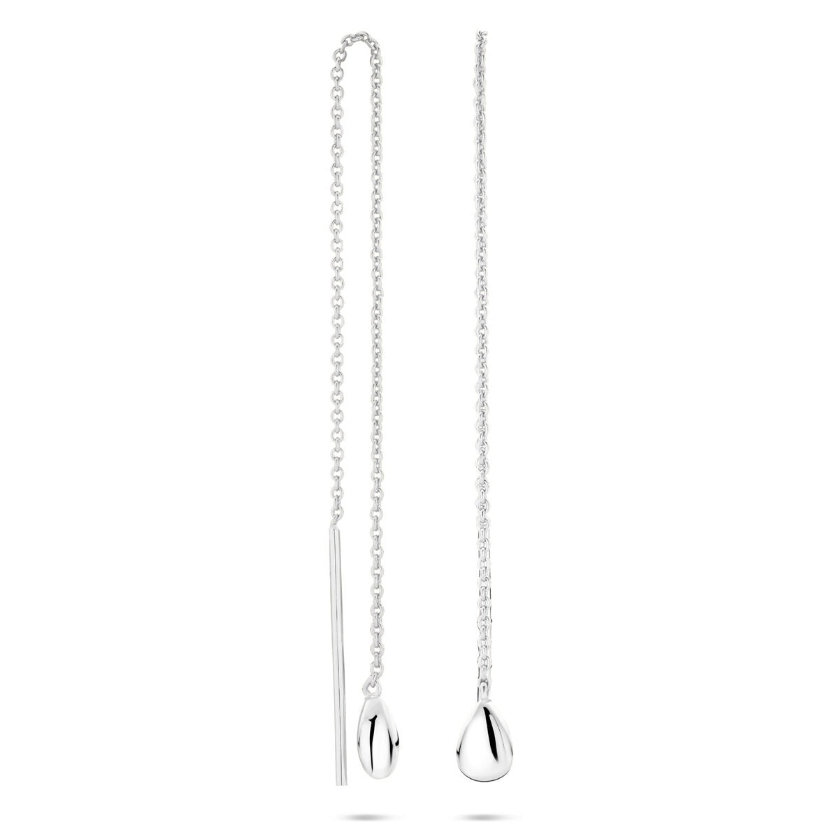 Orecchini a filo passante in argento con goccia – argento 925 rodiato, lunghezza 115 mm