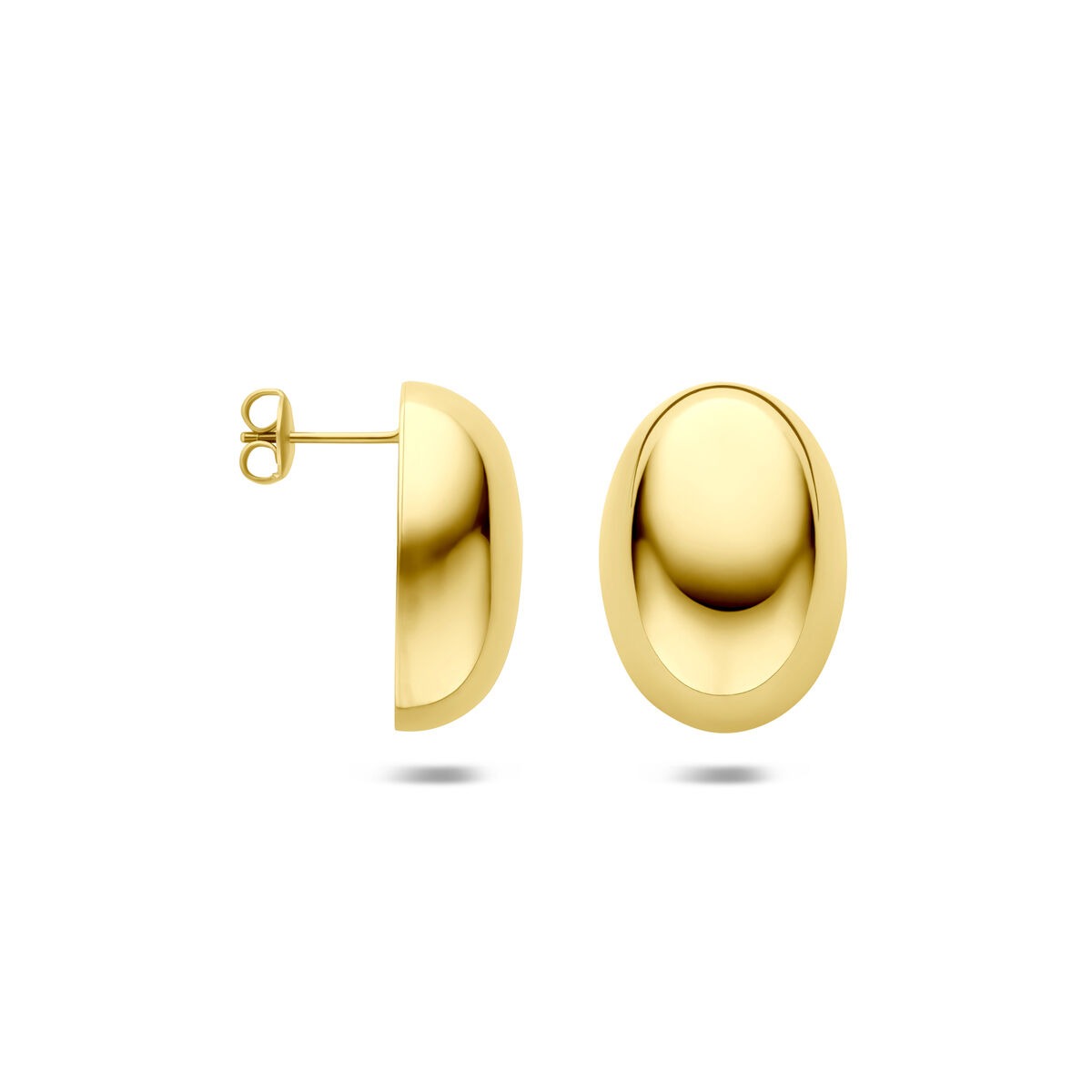 Orecchini a bottone in acciaio da donna – design ovale dorato giallo 25 mm