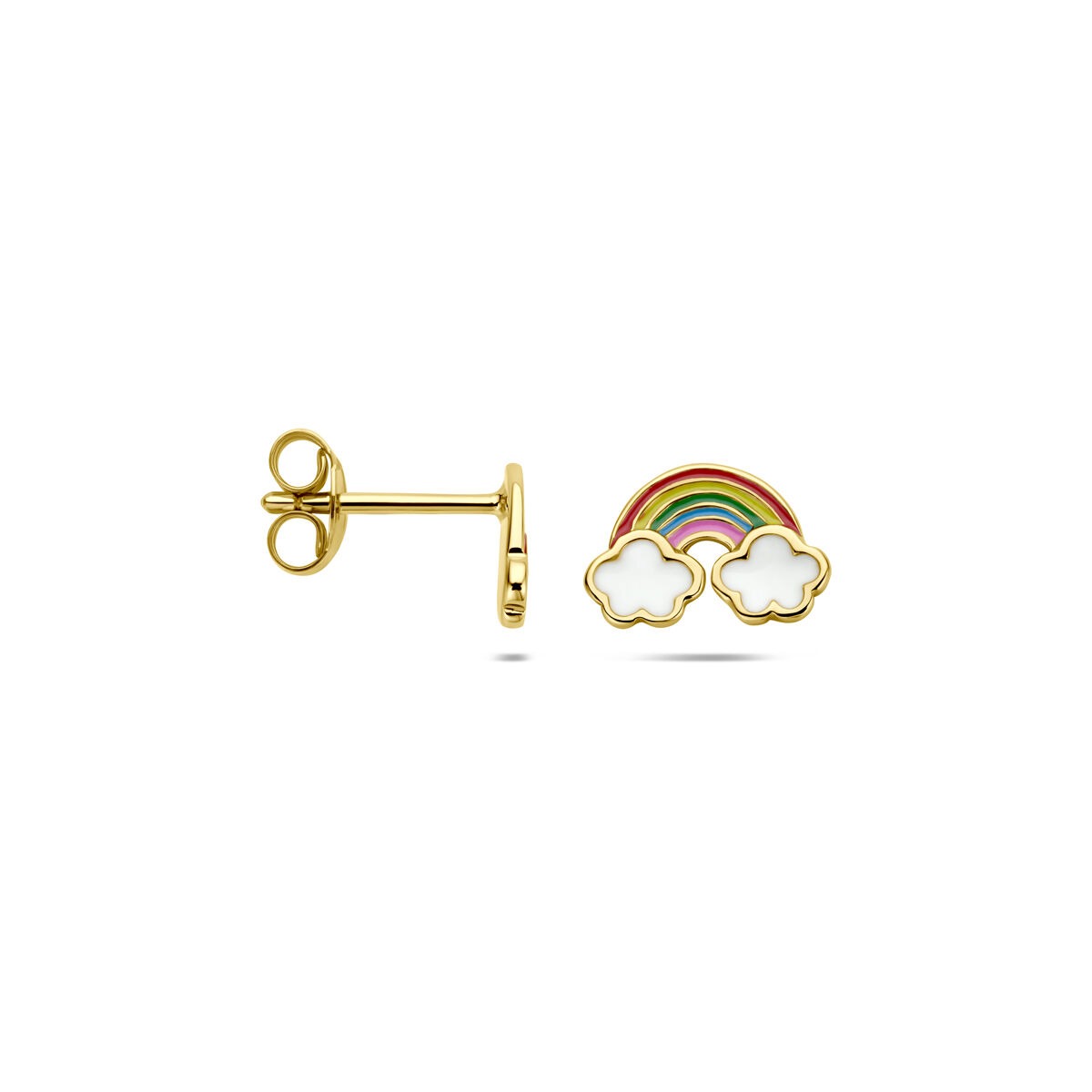 Orecchini a bottone per bambini arcobaleno con nuvole in argento 925 placcato oro