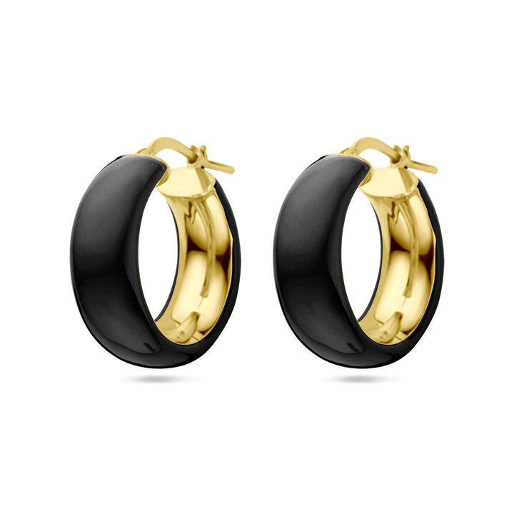 Zilveren oorringen verguld met geelgoud en zwart emaille