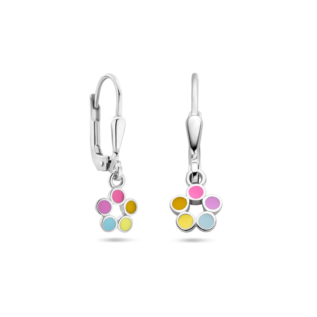 Orecchini pendenti in argento fiore – rodiato con smalto colorato