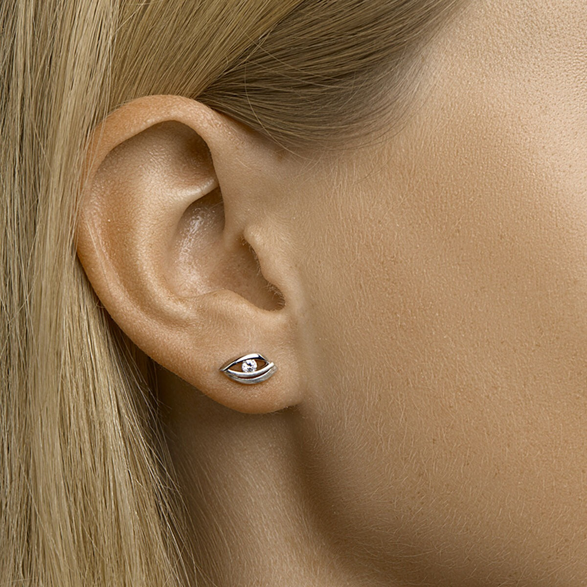 Orecchini a bottone in argento 925 rodiato con zirconia