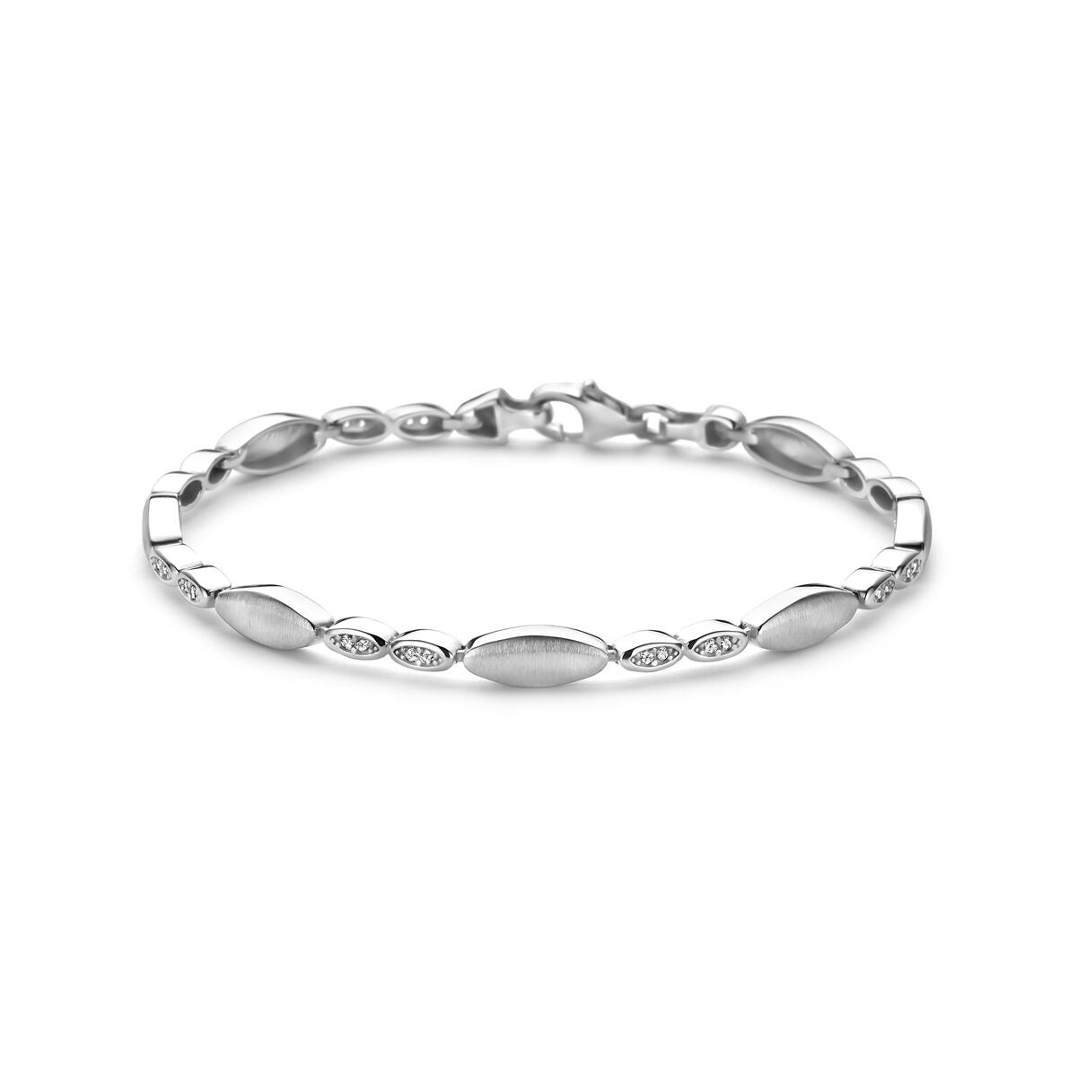 Bracciale da donna in argento rodiato con zircone, larghezza 4,7 mm e lunghezza 19 cm.
