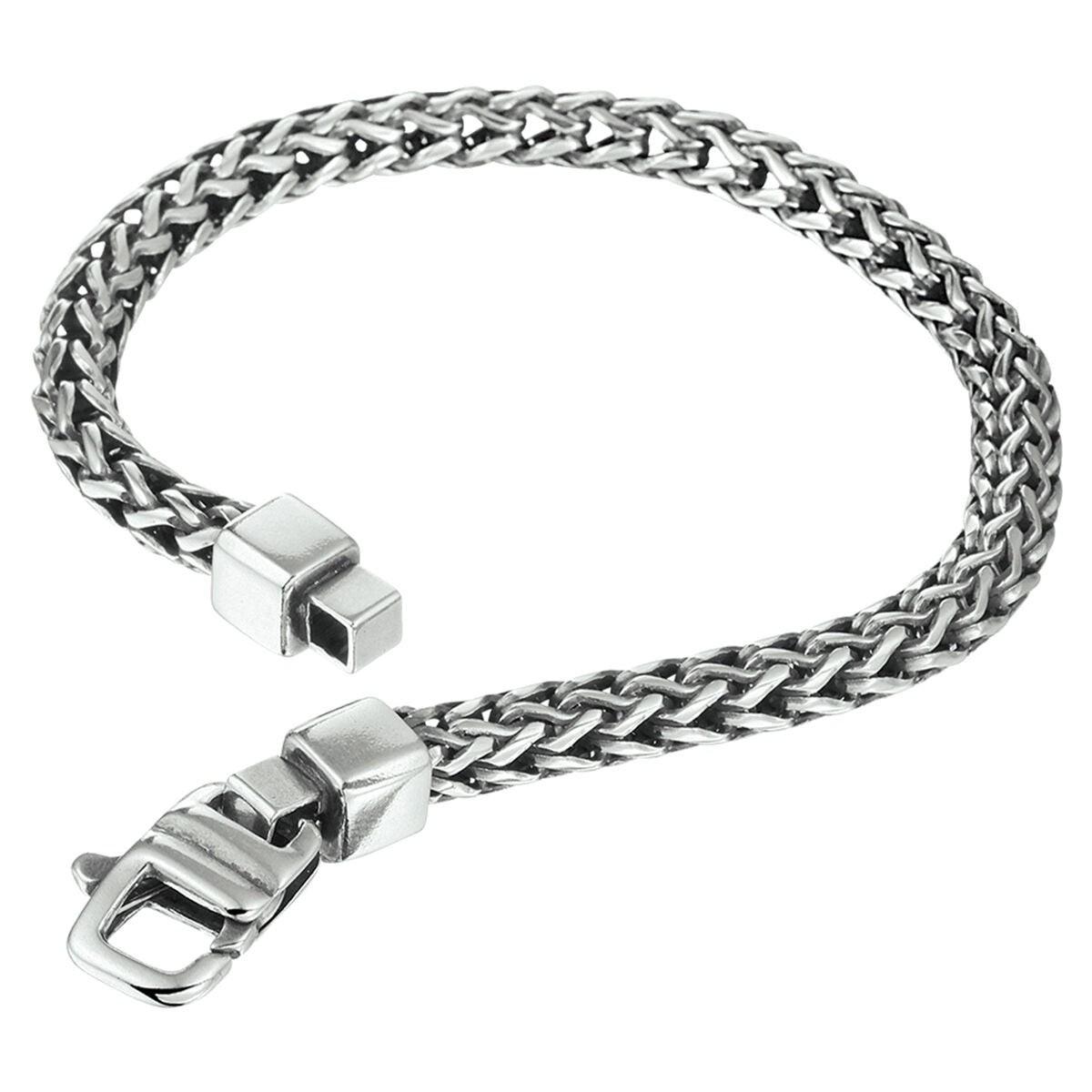 Bracciale da uomo in argento ossidato a maglia coda di volpe 5 mm
