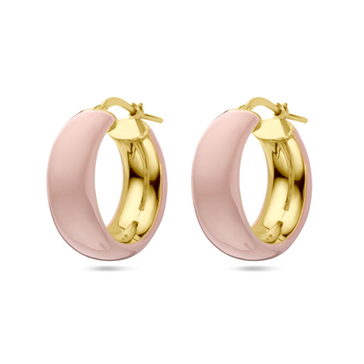 Orecchini alla creola in argento placcato oro giallo con smalto rosa.