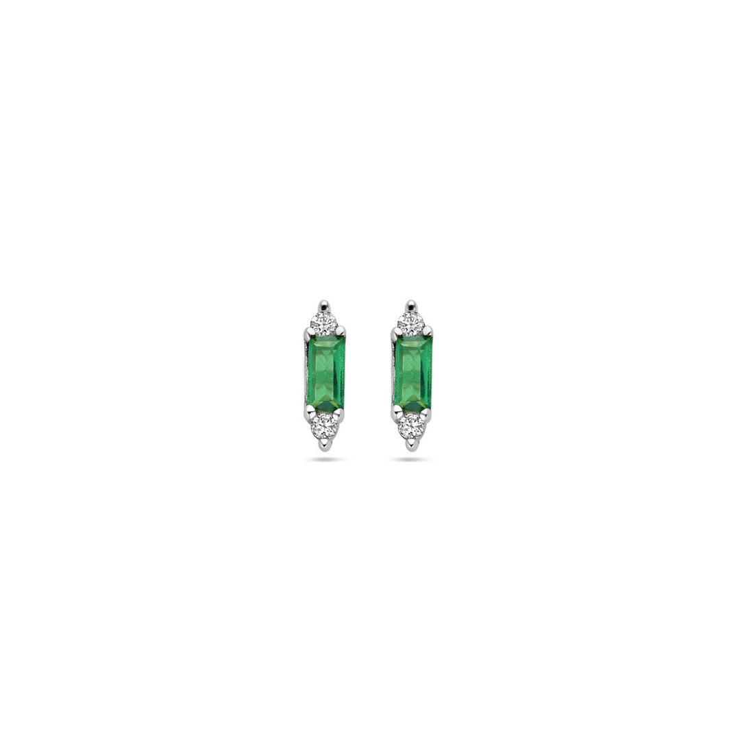 Zilveren dames oorknoppen met groene en witte zirkonia – gerhodineerd 8 mm