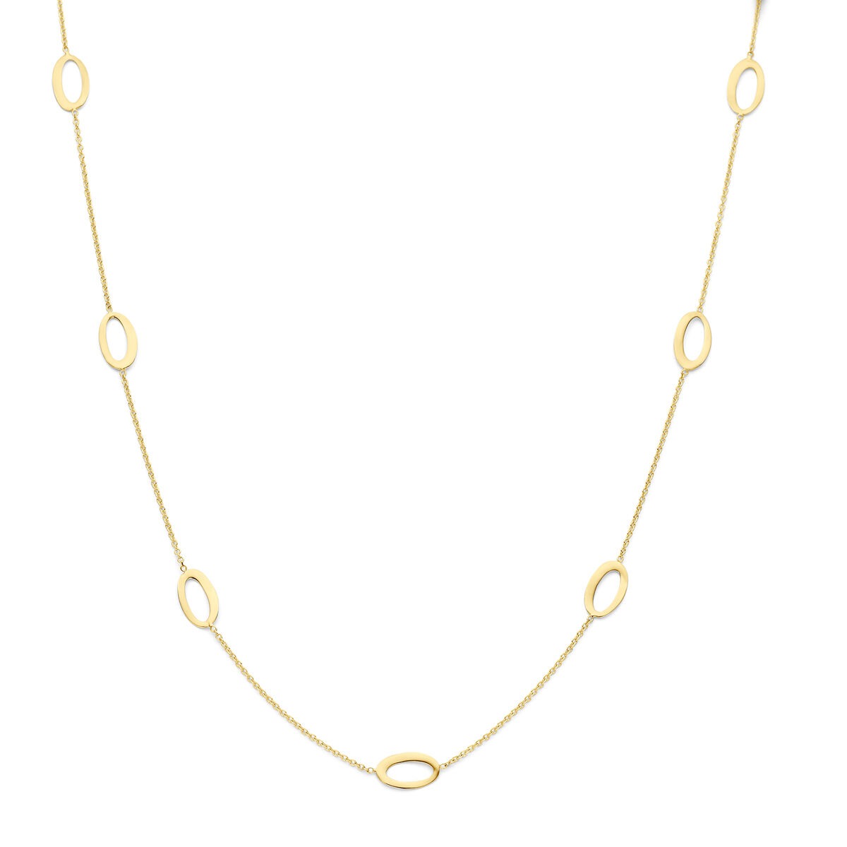 Collana in oro giallo 14k con elementi ovali alternati.