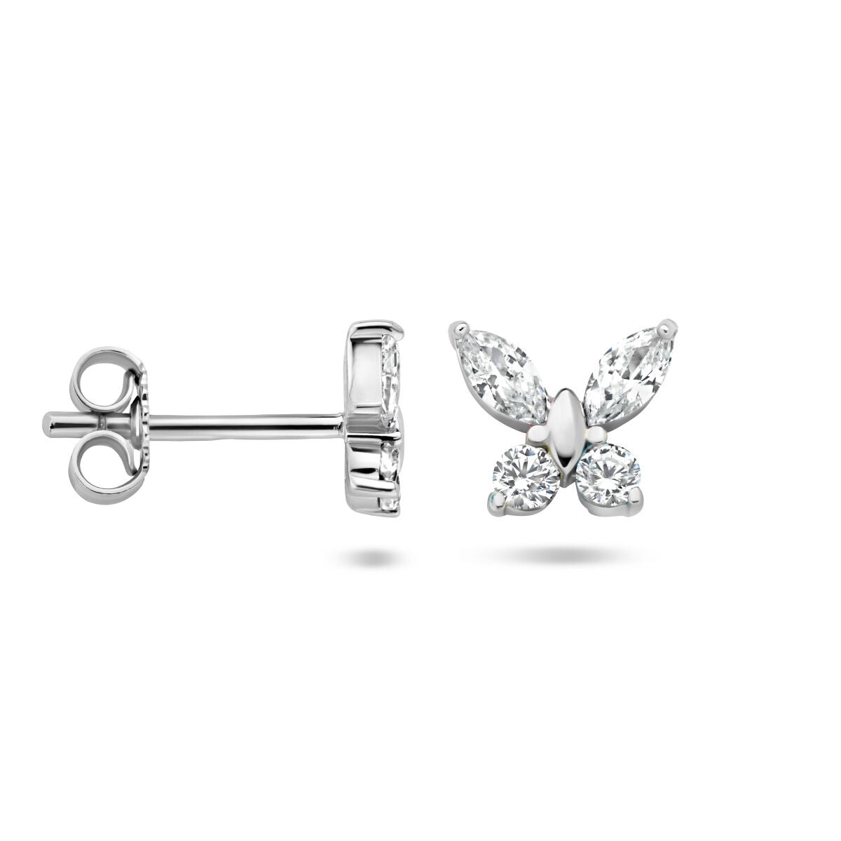 Orecchini a bottone farfalla in argento con zirconia – gioielli per bambini