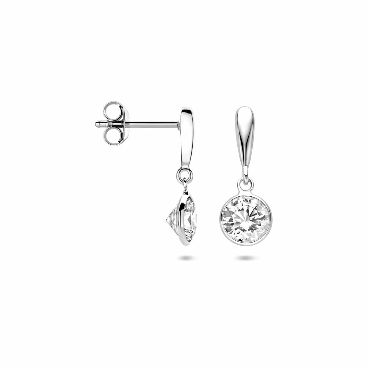 Orecchini pendenti in argento rotondi con zirconia 18 mm