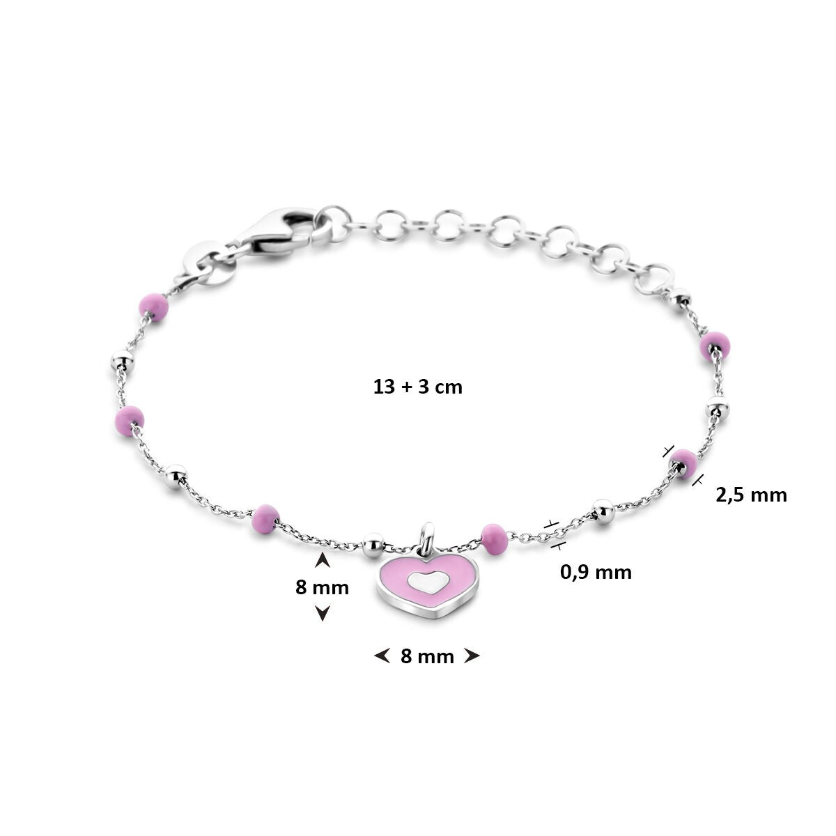 Braccialetto neonato in argento con cuoricino 13 + 3 cm