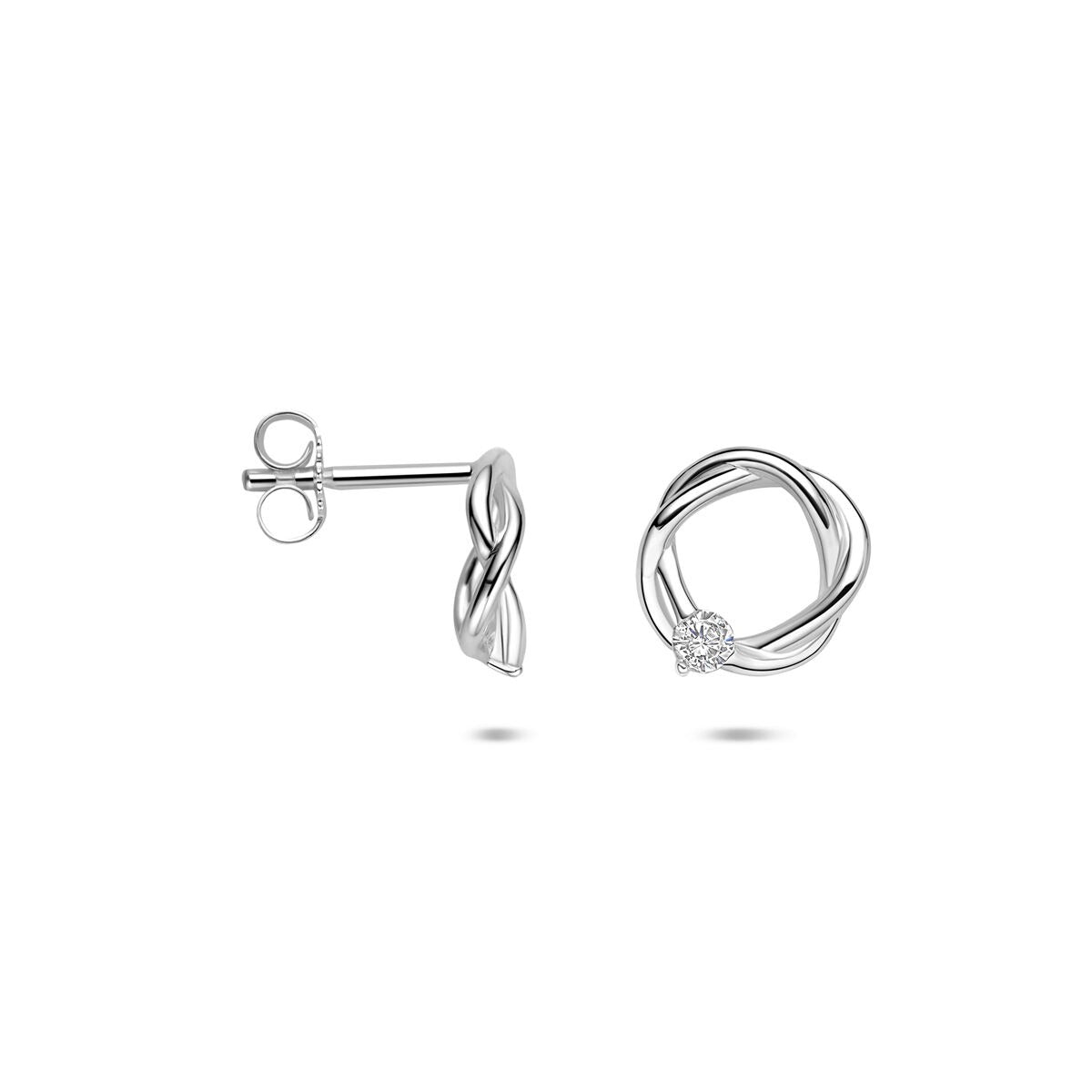 Orecchini a bottone in argento 925 rodiato con zircone – Ø 10 mm