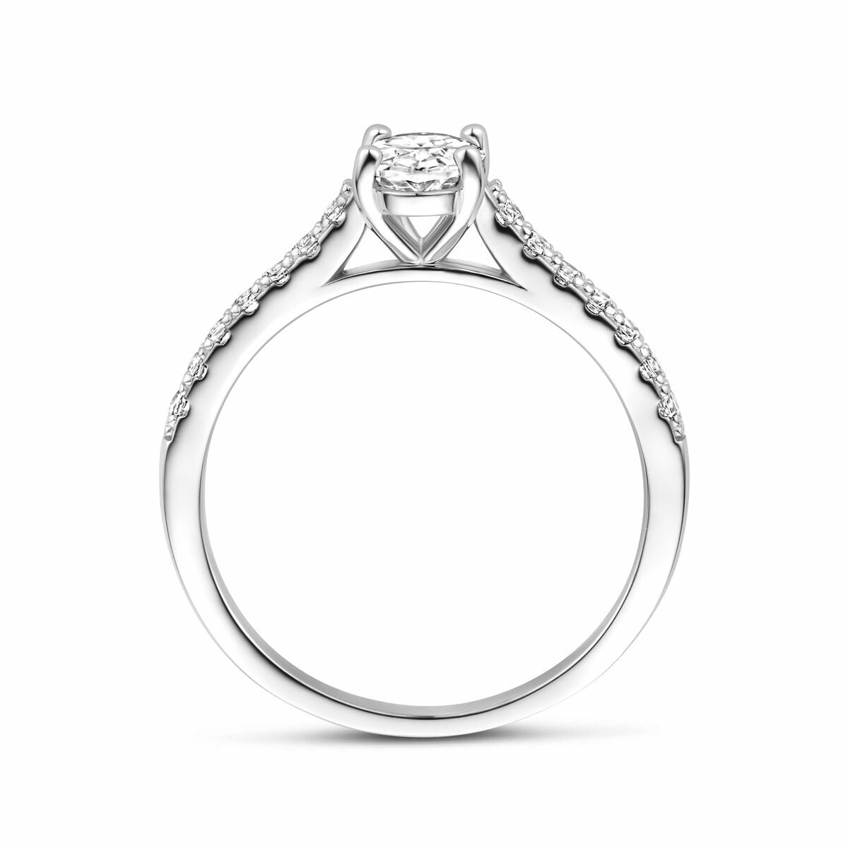 Anello da donna in argento con zirconia ovale – argento rodiato 925