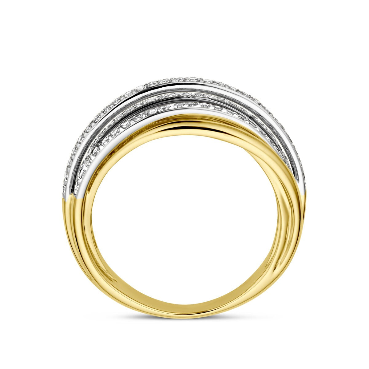Anello bicolore in oro con diamante 14k da donna – largo 8 mm