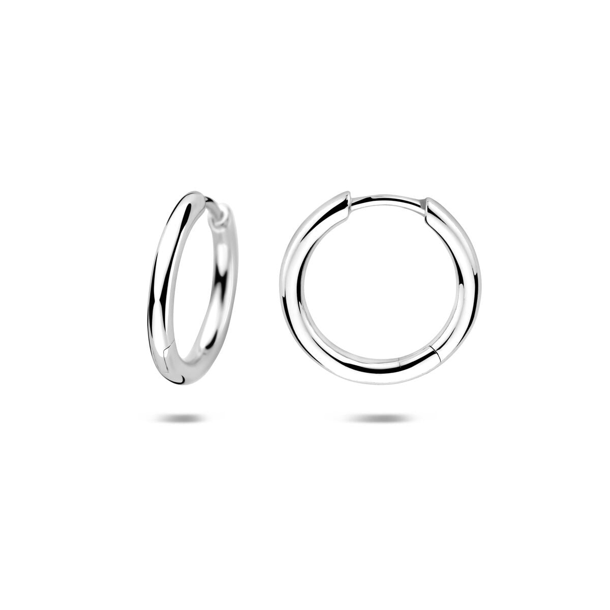 Orecchini a cerchio a scatto da donna in argento placcato rodio – spessore tubo 2 mm