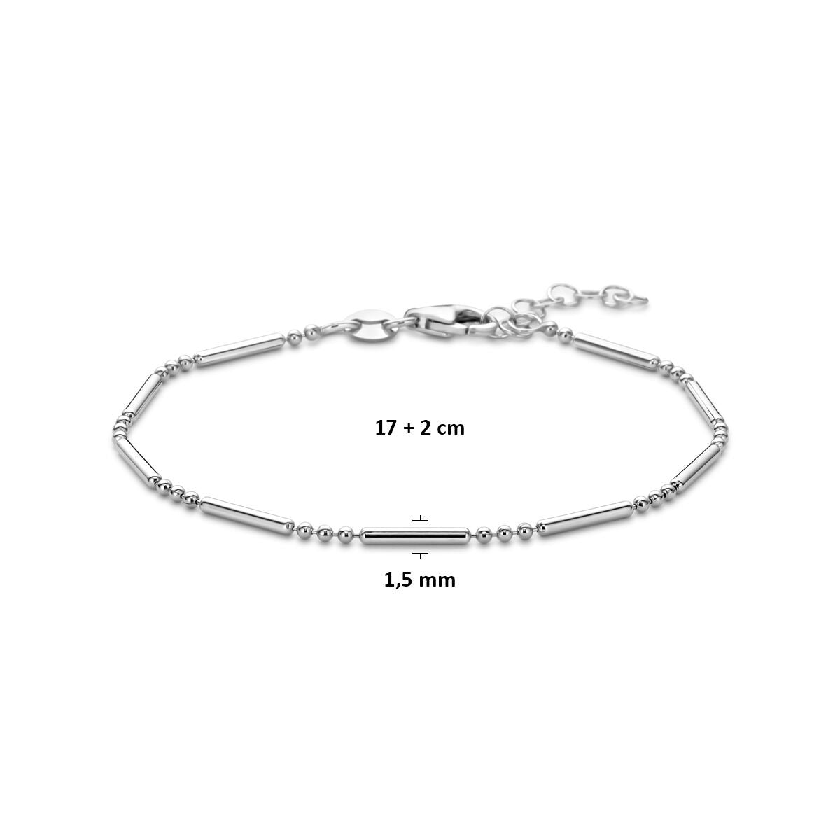 Bracciale da donna in argento rodiato con chiusura a moschettone 1,5 mm 17 + 2 cm