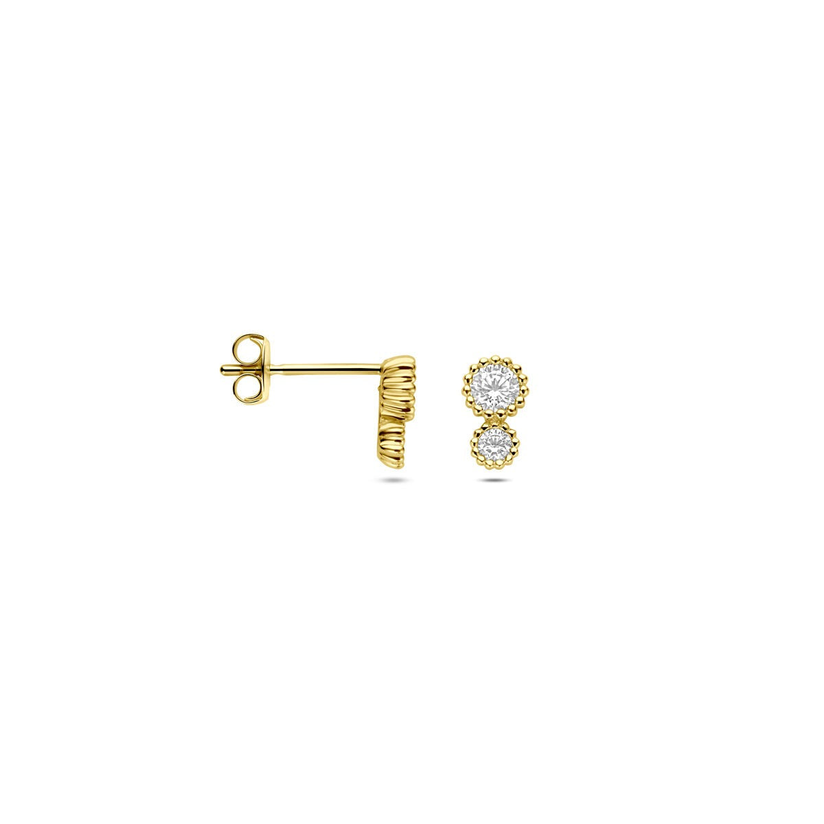 Orecchini a bottone da donna in oro giallo 14k con zircone in montatura a castone
